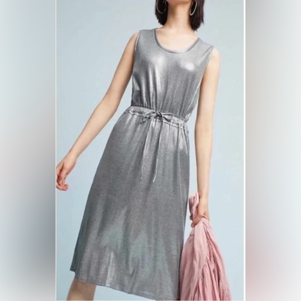 Antropologie Dolan Left Coast Knit Metallic Silver Midi Dress NWT